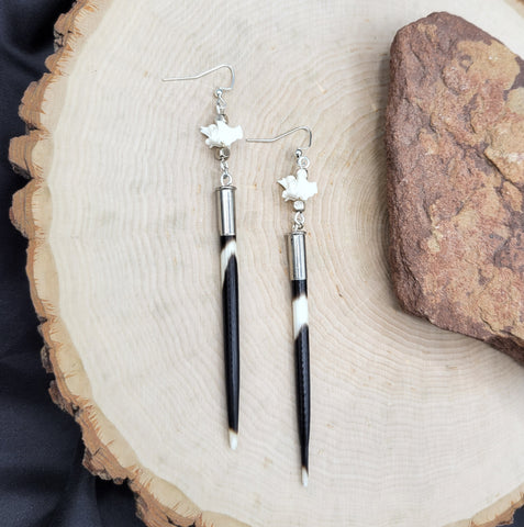 Fancy Porcupine Quill & Rattlesnake Vertebrae Earrings