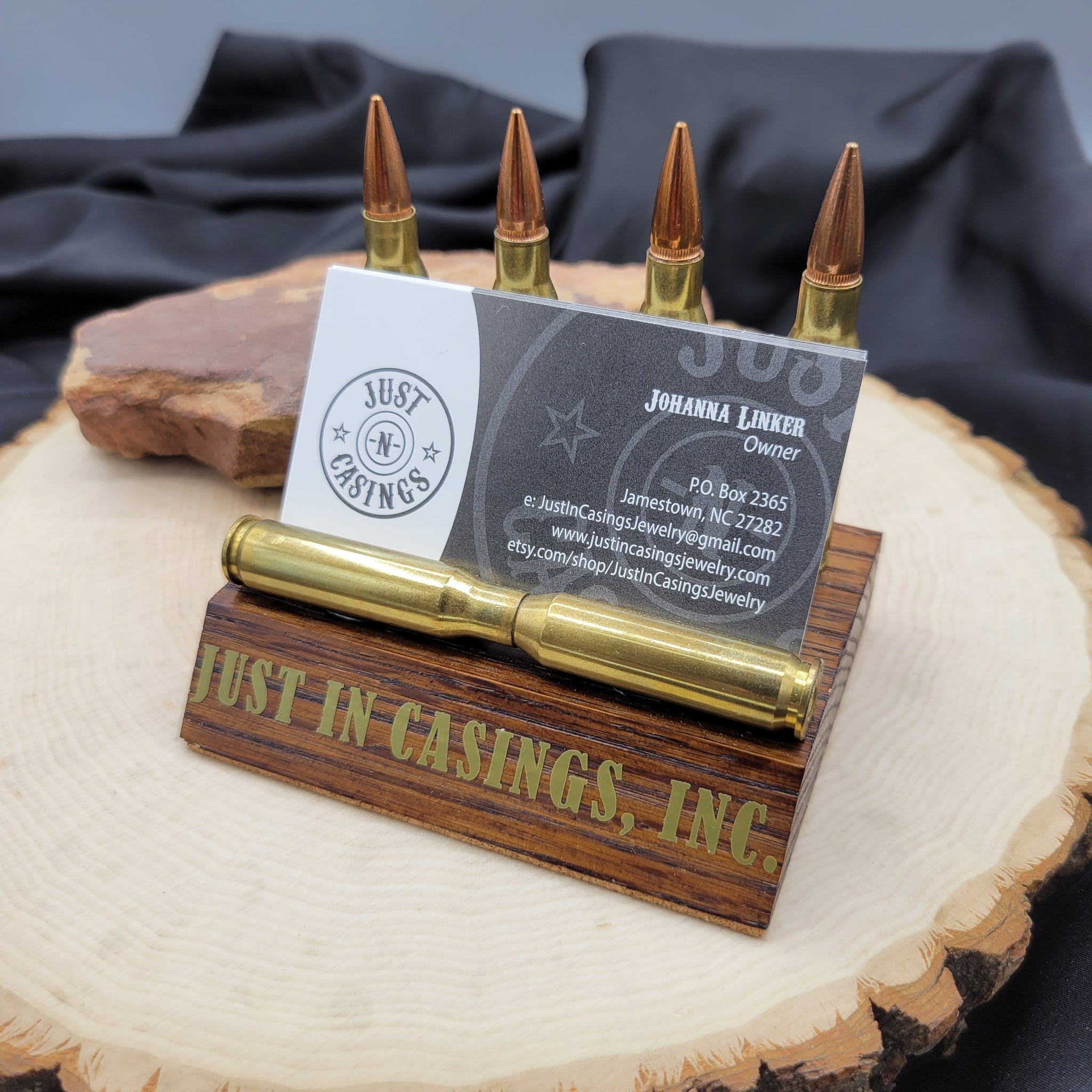 Desktop Hardwood Bullet Business Card Holder w/ Personalization (22 characters)