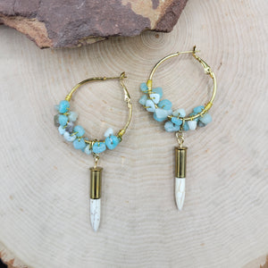 Amazonite & Howlite Spike 18k Gold-Plated Hoops