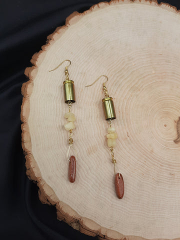 Brass 9mm Earrings w/ Genuine Goldstone and Quartz