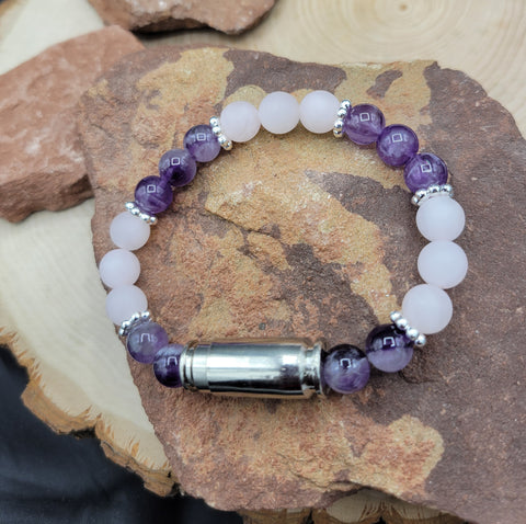 Amethyst and Rose Quartz Stretch Bullet Bracelet