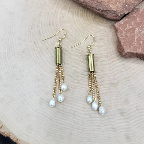 Graduated bullet and pearl earrings