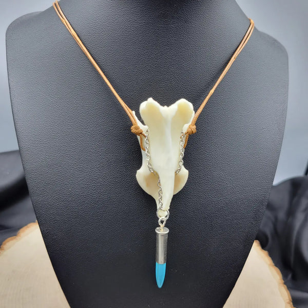Coyote Vertebrae & Turquoise Bullet Spike Necklace
