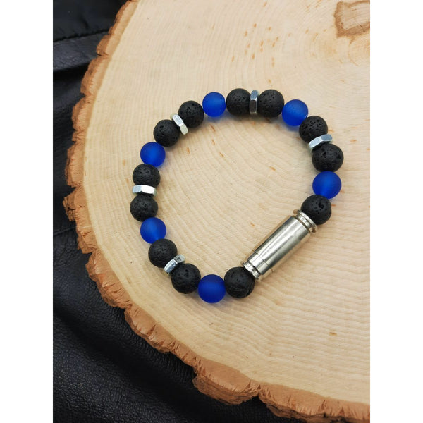 "Back the Blue" Thin Blue Line Bullet Bracelet
